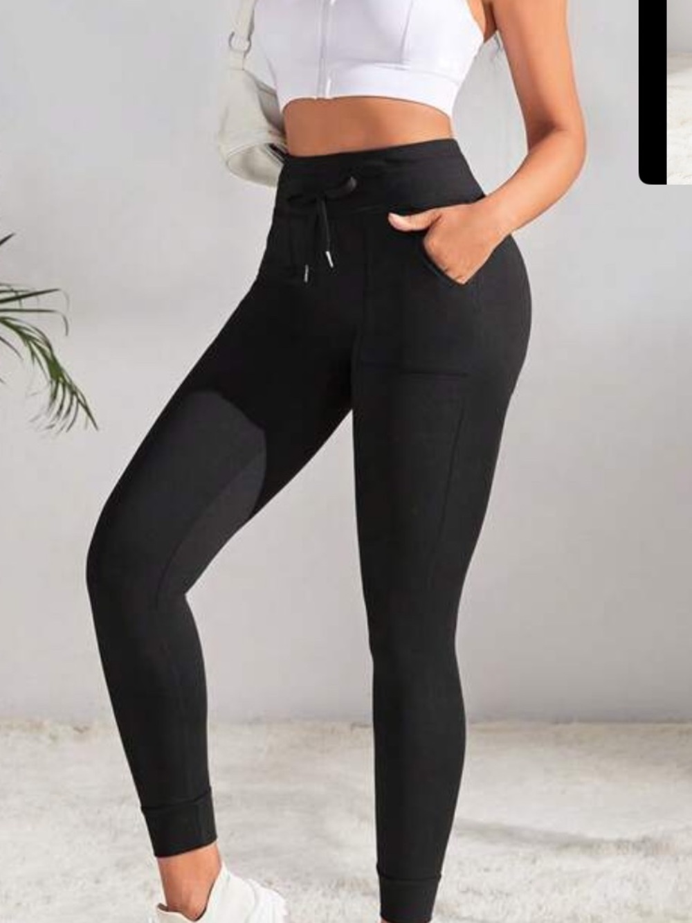 High-Waist Black Drawstring Jogger Pants for Women